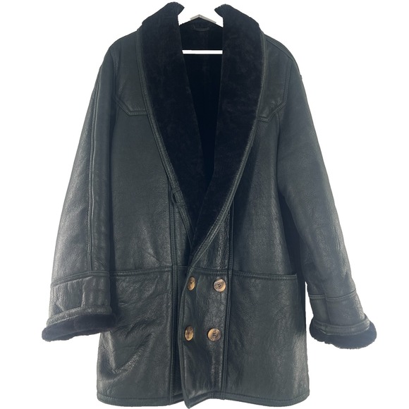 VTG Real Sheepskin Shearling Jacket Black Wolff of Canada Genuine Men's Sz 42 - Picture 1 of 16